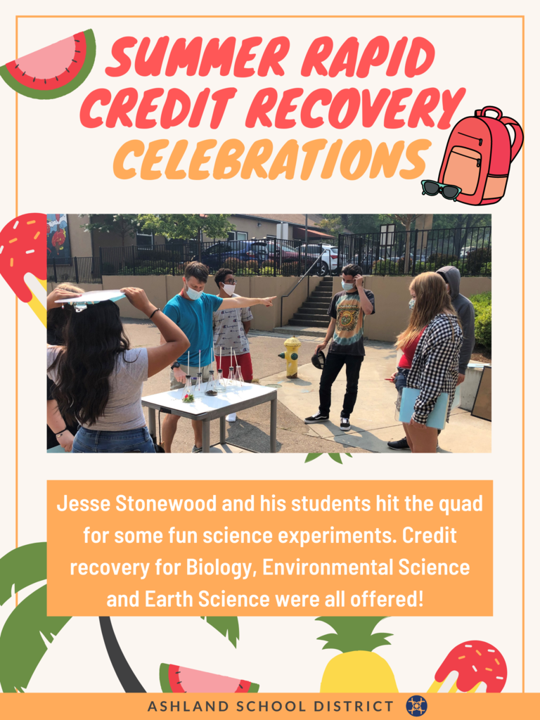 Jesse Stonewood and his students hit the quad for some fun science experiments.  Credit recovery for Biology, Environmental Science and Earth Science were all offered!  