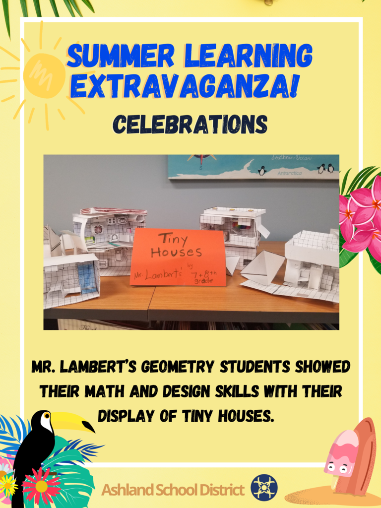 Mr Lambert’s geometry students showed their math and design skills with their display of tiny houses.  