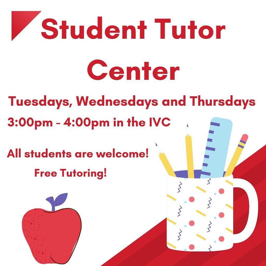 The Student Tutor Center is up and running! All students are welcome for free tutoring. Academic support services include: homework help, study and organizational skills advice, paper editing, project assistance, world languages practice and test preparation.
