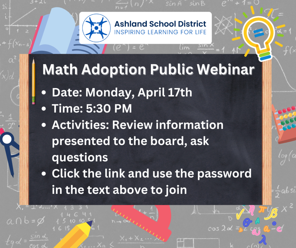 Date: Monday, April 17th Time: 5:30 PM Activities: Review information presented to the board, ask questions Click the link and use the password in the text above to join
